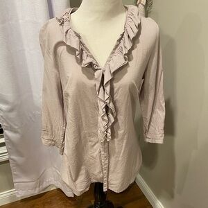 Khaki ruffle blouse from Willi Smith